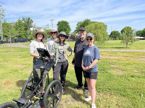 VISR team members with a ground-penetrating radar cart at the William Edmondson homesite survey